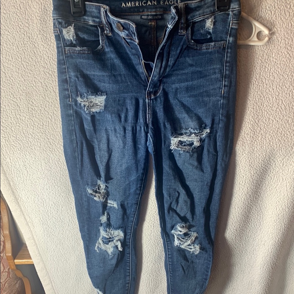 American Eagle Outfitters Blue Boyfriend Jeans Distressed next level stretch